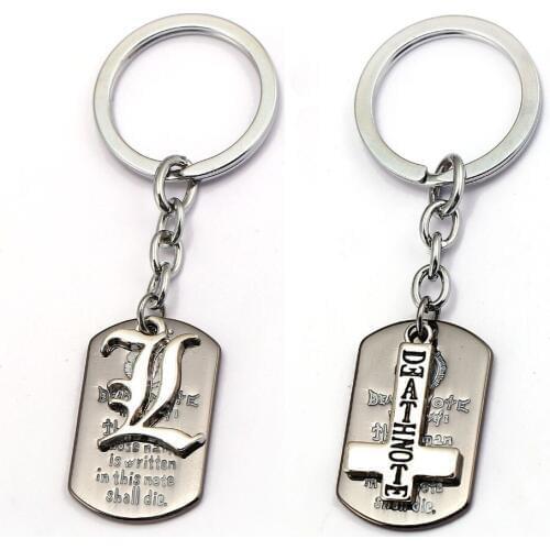 New Anime Death Note Keychain Double L Cross Logo Dog Tag Key Cain Ring Metal Sliver Accessory Chaveiro Women Men Gift Jewelry