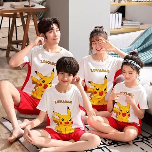 Cartoon New Family Parent-Child Pajamas Set Summer Short Sleeves Pure Cotton For Boys Girls Women Men Home Wear