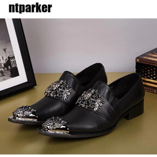 Ntparker Arrival mans black leather shoes Rock Personality Designers Shoes Leather Dress Shoes Man Party Wedding
