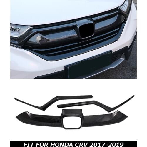 Front Bumper Grill Strip Trim Cover bars for Honda CRV CR-V 2017 2018 2019 Carbon fiber look gloss black CRV Tail door trim