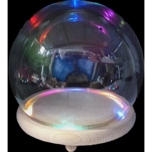 DIY Empty glass snow globe with LED light Promotional hand model dust cover gift light snow dome flower cover with wooden base