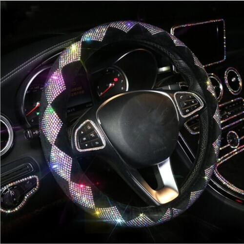 Luxury Crystal Colorful Rhinestone Car Steering Wheel Covers Diamante Rhinestone Car Covered Steering-Wheel Plush Accessories