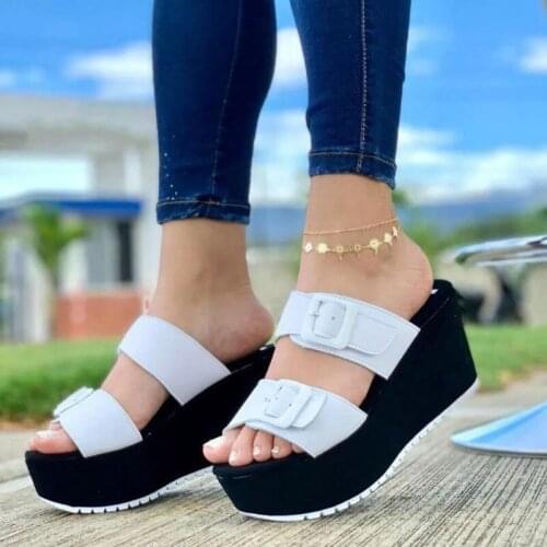 Women Casual Shoes High Heel Wedge Platform Sandals Ladies Open Toes Slide Sandal Outside Buckle Thick Slippers Zapatos De Mujer