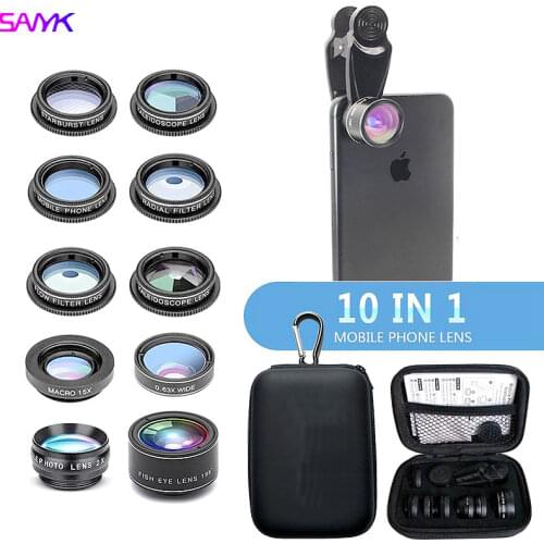 SANYK Mobile Phone Lens Kit 0.63X Wide Angle Lens 15x Macro Lens for Phone CPL Filter 2X Telephoto Lens Fisheye Lens Smartphone
