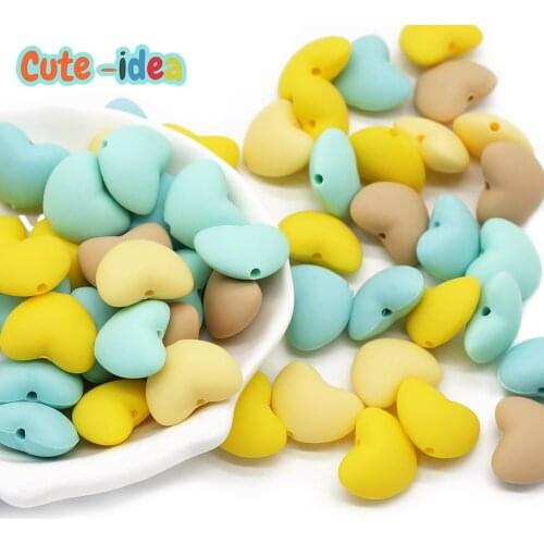 Cute-idea 20pcs Heart Baby Silicone teething beads Chew Toy Food Grade Silicone Nursing Teethers DIY Baby Necklace toys Accessor