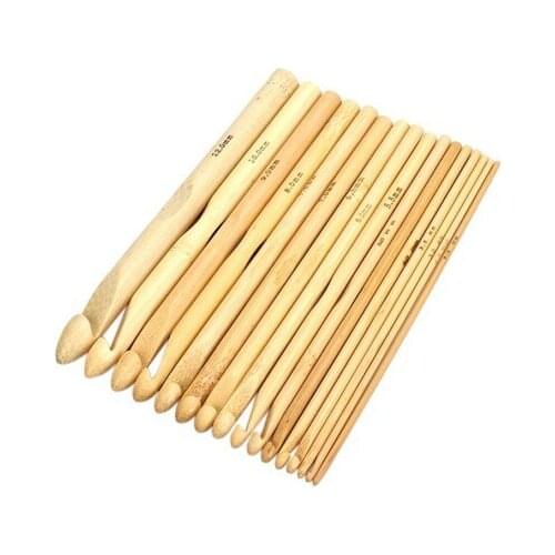 16pcs/Set Bamboo Sewing Needles DIY Knitting Weave Needle 15cm Length Crochet Hooks Craft Tool 2.0-12.0mm
