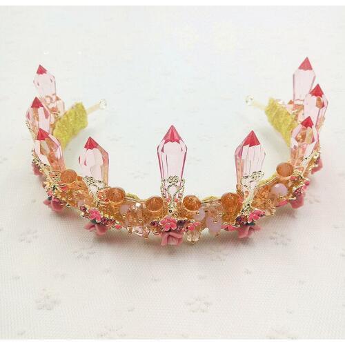 HIMSTORY Handmade Flower Purple /White /Pink Crystal Tiaras for Bride Elegance Ceramic Rhinestone Wedding Crown Hair Accessories