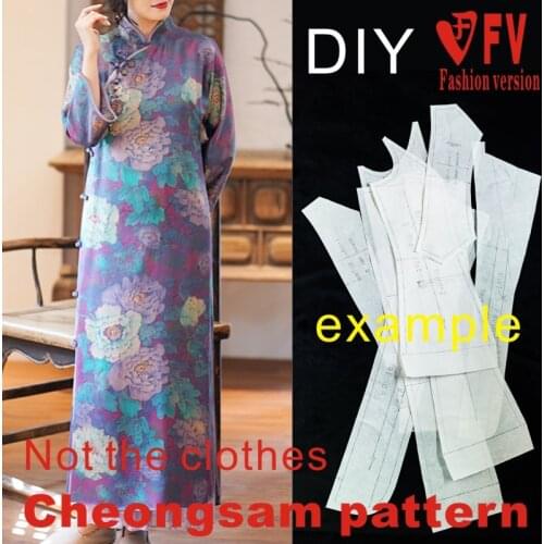 Improved cheongsam pattern female soil micro flared sleeve side open dress 1:1 garment sewing structure drawing BQP-70