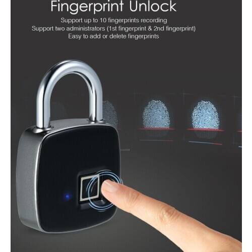 Smart Keyless Fingerprint Lock Security Padlock Box Lock IP65 Waterproof USB Charging Allows Outdoor Applications
