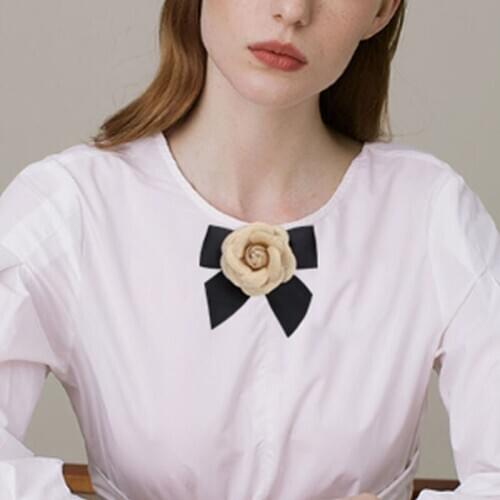 Vintage Charms Women Quality Fabric Handmade Camellia Flower Bow Brooch Pin Costume Shawl Shirt Collar Ornament Hair Clip