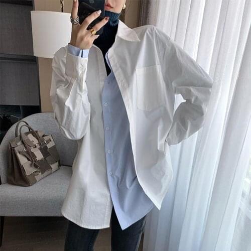 Women Blouse Blue White Striped Stitching Shirt Female Design Sense Niche Fake Two-piece Long-sleeved Casual Street Top