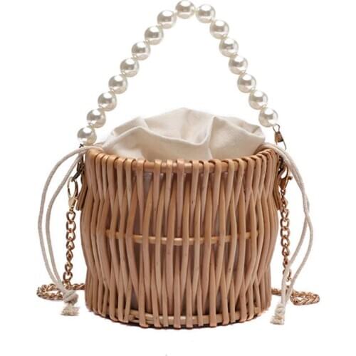 Women Ladies Crossbody Rattan Bucket Shoulder Bag Tote Purse Handbag Messenger Satchel
