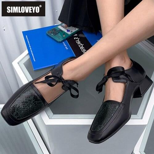 SIMLOVEYO New 2021 Women Flat Shoes Square Toe Lace-Up Snake-Skin Sexy Stylish Comfy Soft Big Size 32-46 Casual A3716