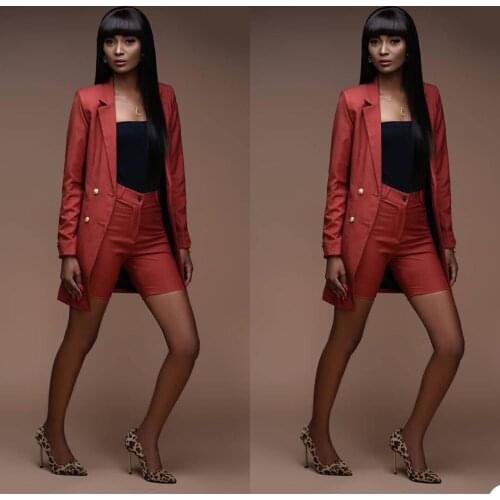 Office Lady Elegant Suits Double Breasted Slim Fit Pocket Custom Made Blazer Streetwear Daily Shorts Jacket 2 Pieces Set