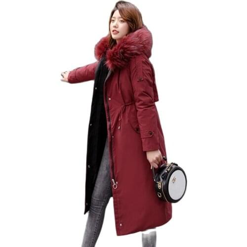 Women Winter Hooded Faux Fur Collar Detachable Liner Big Pocket Coat Puffer Jacket Cotton Padded Parkas Warm Outwear Overcoat