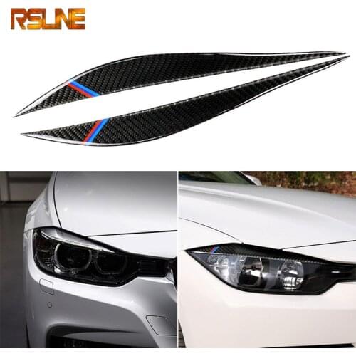 1Pair Carbon Fiber Car Sticker Headlight Eyebrows Front Headlamp Eyebrows Eyelids Trim Strip For BMW F30 320i 325i 316i 3 series