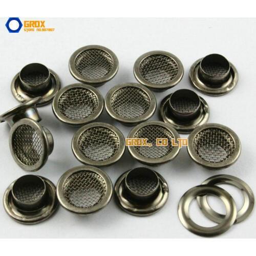 100 Set 12*7*5mm (Outer diameter * Inner diameter * Height) Gunmetal Round Eyelet Grommet with Steel Mesh Inside