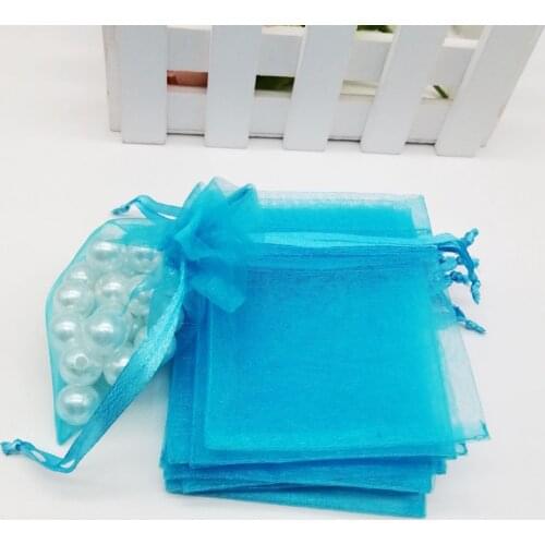 100pcs Organza Bags Lake Blue Organza Gift Bags For Jewelry Packaging Display Christmas Wedding Jewelry Storage Drawstring Bag