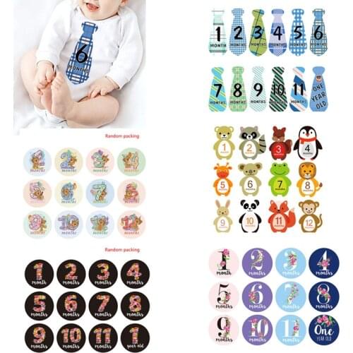 12 Pcs Month Sticker Baby Photography Milestone Memorial Monthly Newborn Kids Commemorative Card Number Photo Props Accessories