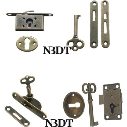 2Pcs Mini Antique Bronze Classic Jewelry Decorative Mortise Lock Box Case Square Deadbolt Hooking Bolt