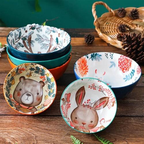 4.5 Inch Rice Bowl Kitchen Porcelain Tableware Cartoon Ceramic Utensils Fruit Salad Noodle Crockery Soup Bowl Japanese Style