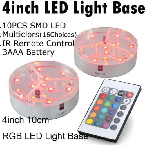 4inch Round LED Plate Light LED Base Lights Super Bright LEDs Vases Table Battery Operated lamps for wedding party Decoration