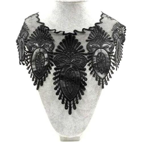 5Pcs Lace Collar Black Fabric Fake Neckline Floral Mesh Trim for Women Costume Sewing Supplies 32x31cm