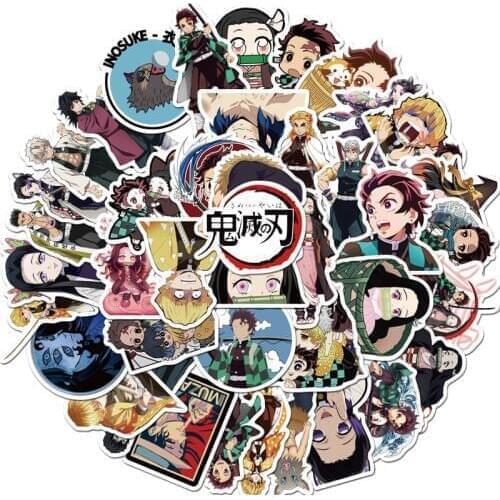 50pcs Demon Slayer Kimetsu No Yaiba Sticker Cosplay Props PVC Waterproof DIY Guitar Car Tanjirou Nezuko Stickers