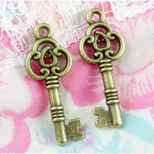 70pcs Antique Bronze Plated Zinc Alloy Metal key Charms Pendants Diy Jewelry Findings Accessories 28.2*11MM