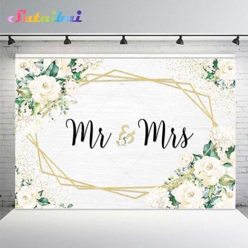 White Floral Mr Mrs Engagement Party Decorations Backdrop Wedding Ceremony Anniversary Bridal Shower Background Photo Booth