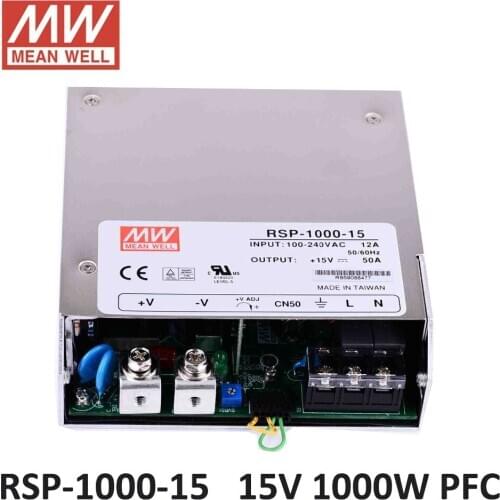 Meanwell RSP-1000-15 LED driver 15V 50A 750W PFC function Switching power supply lighting transformer for LED Strip light 15V
