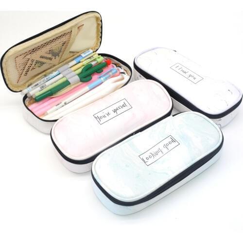 Pencil Case Marble PU Estojo Escolar Papelaria Estuche School Pencilcase Kawaii Lapiceras Estuche Escolares Pen Pouch For Boy