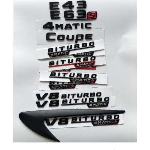 Black Letters E43 E53 E63 E63s V8 BITURBO 4MATIC+ Fender Trunk Emblem Emblems Badges for Mercedes Benz AMG W207 W211 W212 W213