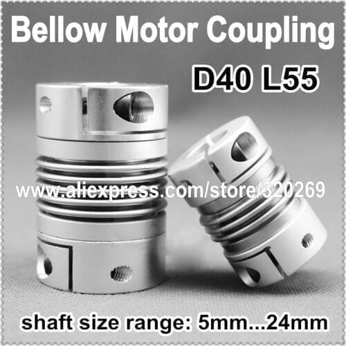 CNC DIY R+W Metal Bellow Coupling D40 L55 Inside Diameter 10 12 12.7 14 15 16 17 18 19 20 Mm 1/4" 3/8"
