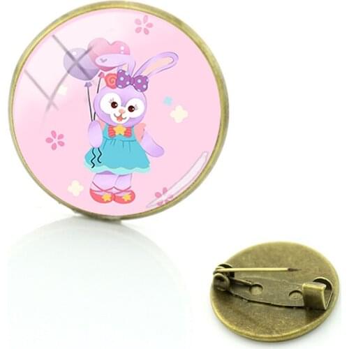 Disney Duffy Family Mens And Womens Decorative Brooch Plush Doll Art Pattern Glass Cabochon Doll Pattern Brooch