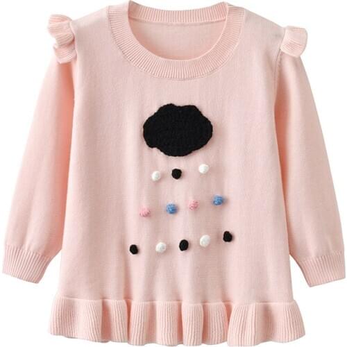 Auro Mesa Kids Girls Black Clouds Rains Pullover Sweater Long Sleeve Crew Neckline Cotton Sparkle Ruffle Pink Sweater 6M-3Y