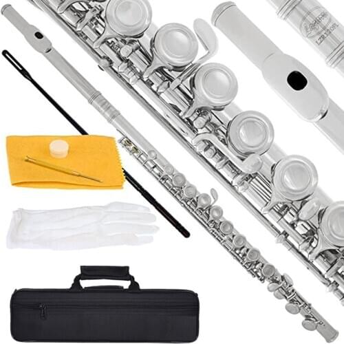 16 Closed Open Holes C Flute Cupronickel Nickel Silver Plated Concert Flute Instrument Transversal With E Key Gloves Padded Bag
