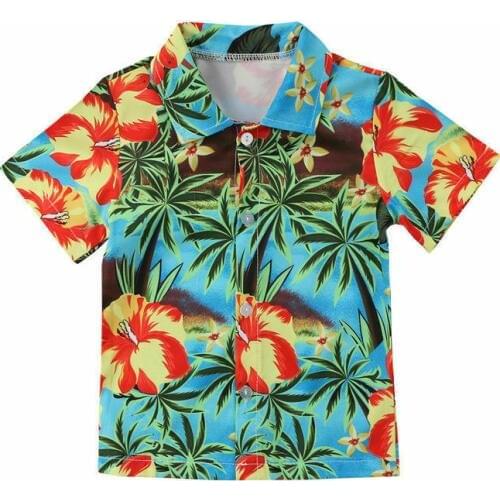 Hawaiian Style Toddler Kids Baby Boy Shirt Summer Fashion Short Sleeve Tops Tee Coconut Tree Printed T-shirt 0-5T