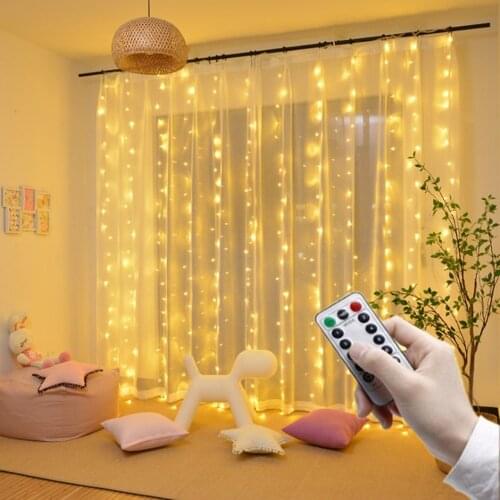 Curtain String Lights Christmas Led Garland USB Power Remote Control Curtain Fairy Lights Xmas Wedding Party Lights Window Decor