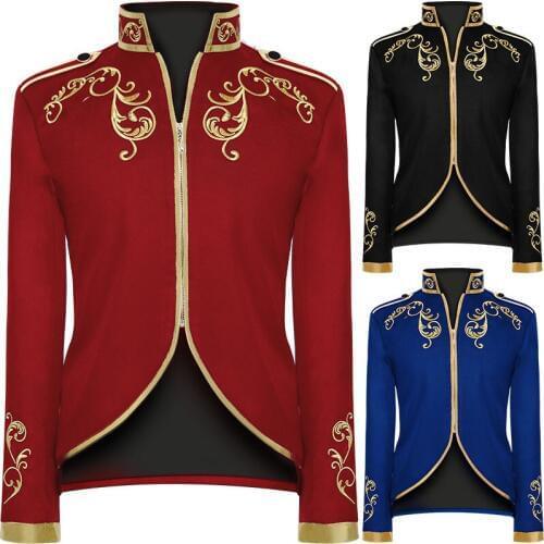HOT! Golden Embroidery King Prince Renaissance Medieval Men Custome Cosplay Adult Long sleeve Party Jacket outwear Coat S-5XL