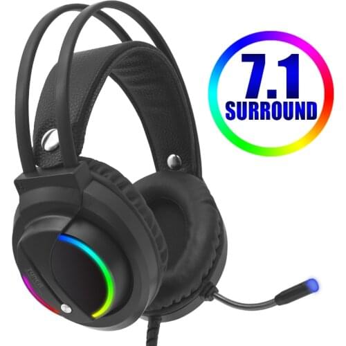 KINGSTAR Gaming Headset Wired Gamer Headphones with Microphone 3.5mm RGB Light 7.1 Surround Sound USB for Tablet PC Game Headset