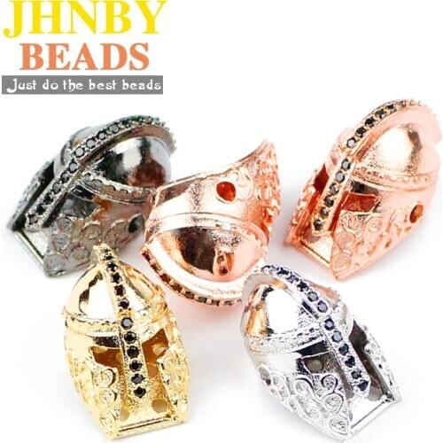 JHNBY 12mm 2pcs helmet Pendant Copper Spacer beads Pave CZ Spartan Charms Loose beads Jewelry bracelet making DIY Accessories