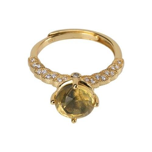 S925 sterling silver gold plated Natural Mexico blue amber Ring Personality Light luxury Temperament Ladies Open ring