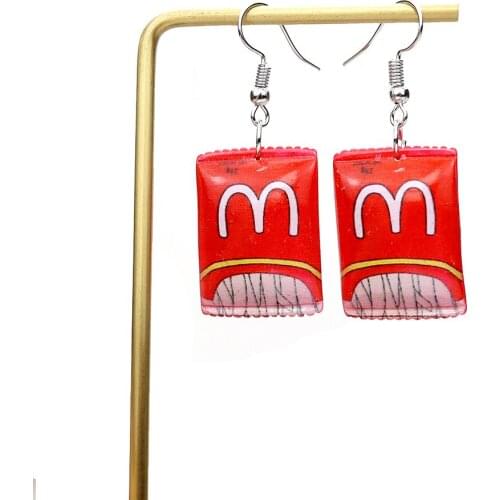 Korea Fashion Earring For Women Resin Drop Custom Made Cute Girls Gift Eardrop Funny French Fries Cheese Chips Food Snacks