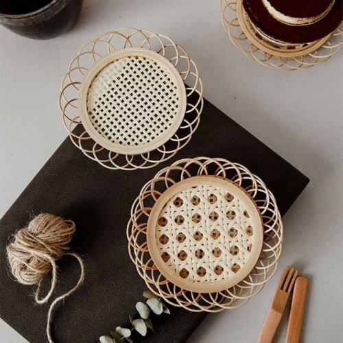 Japanese Style Round Handcrafted Woven Rattan Coaster Heat Insulation Anti Scald Dining Table Placemat Pot Pad Tea Mat Cup Holde