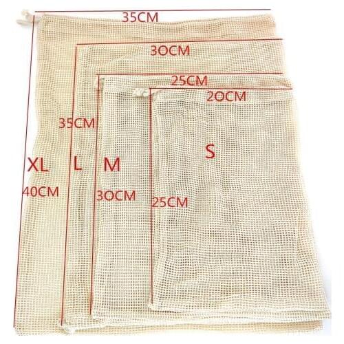 Reusable Cotton Vegetable Bags Home Kitchen Fruit And Vegetable Storage Mesh Bags With Drawstring Machine Washable