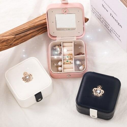 Fashion Leather Jewelry Organizer Earrings Ring Necklace Jewelry Storage Box Double Layer Women Lipstick Cosmetics Beauty Case