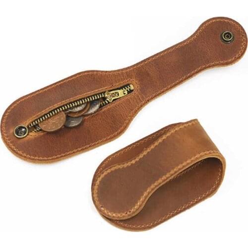 Outdoor beat self-defense tool, crazy horse leather retro zipper folding mens coin purse 2019 new leather wear belt wallet