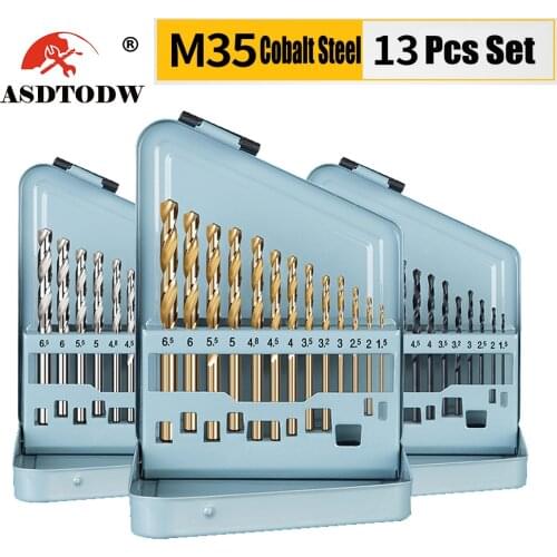 13 Pcs Cobalt Twist Drill Bits Set M35 HSS Metric Straight Shank Twist Drill Heat Resistant Metal Drill Bits 1.5-6.5mm