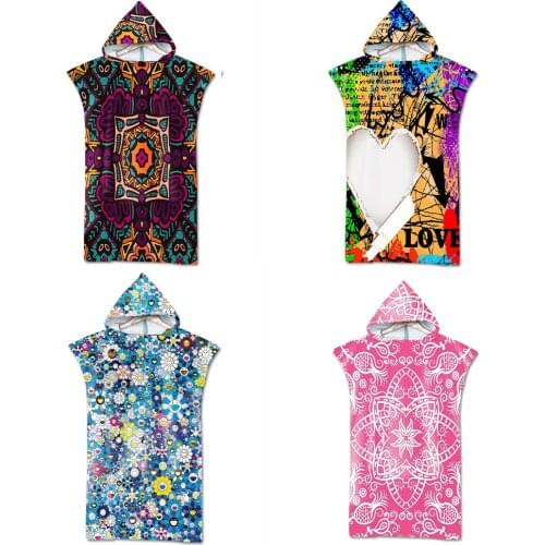 Customizable Adult Kids Graffiti Art Pattern Microfiber Fabric Quick Dry Towel Hooded Poncho For Swim Surf Spa Bath Beach Travel